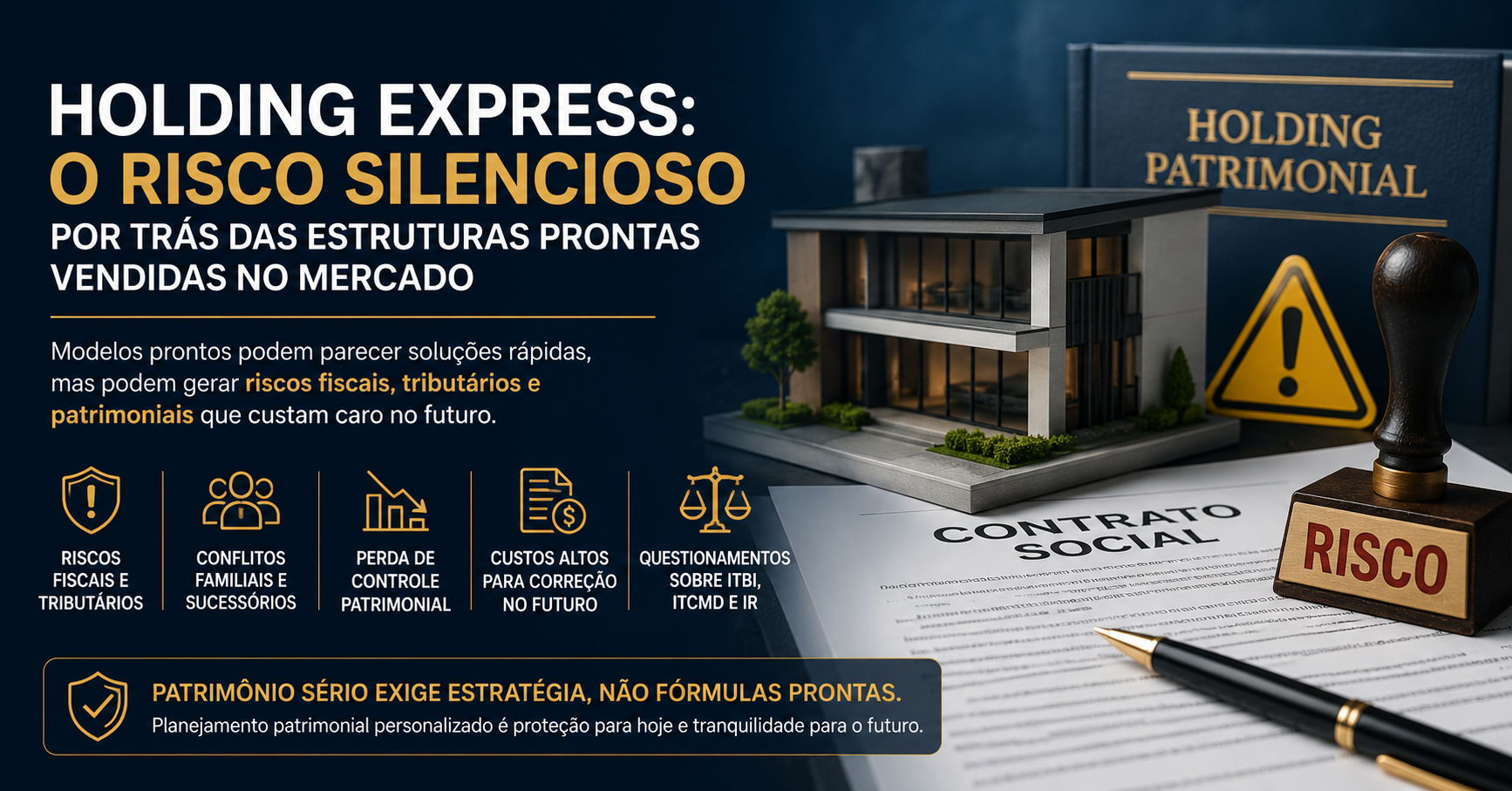 Holding patrimonial express e os riscos de estruturas prontas vendidas sem planejamento tributário e sucessório adequado.
